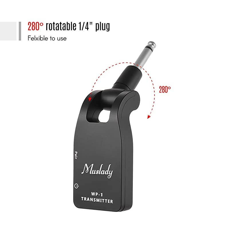 Guitar System Transmitter & Receiver 2.4G Wireless Built-in Rechargeable Lithium Battery 30M Transmission Range for Electric Guitar Bass (Black)