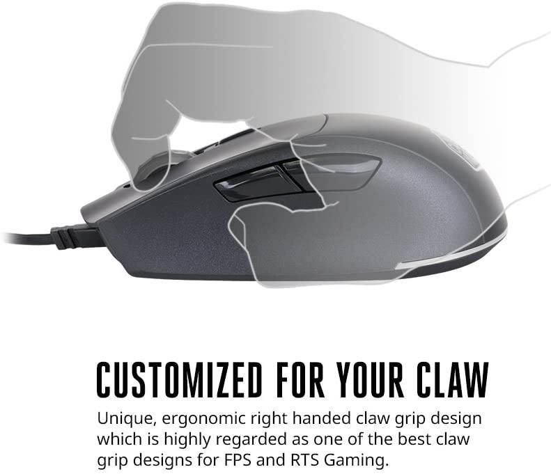 Cooler Master SGM-2007-KLON1 MasterMouse MM520 Claw Grip Gaming Mouse, 7 Buttons, RGB LED 3 Zone Light, On-The-Fly DPI 12000, Lag-Free