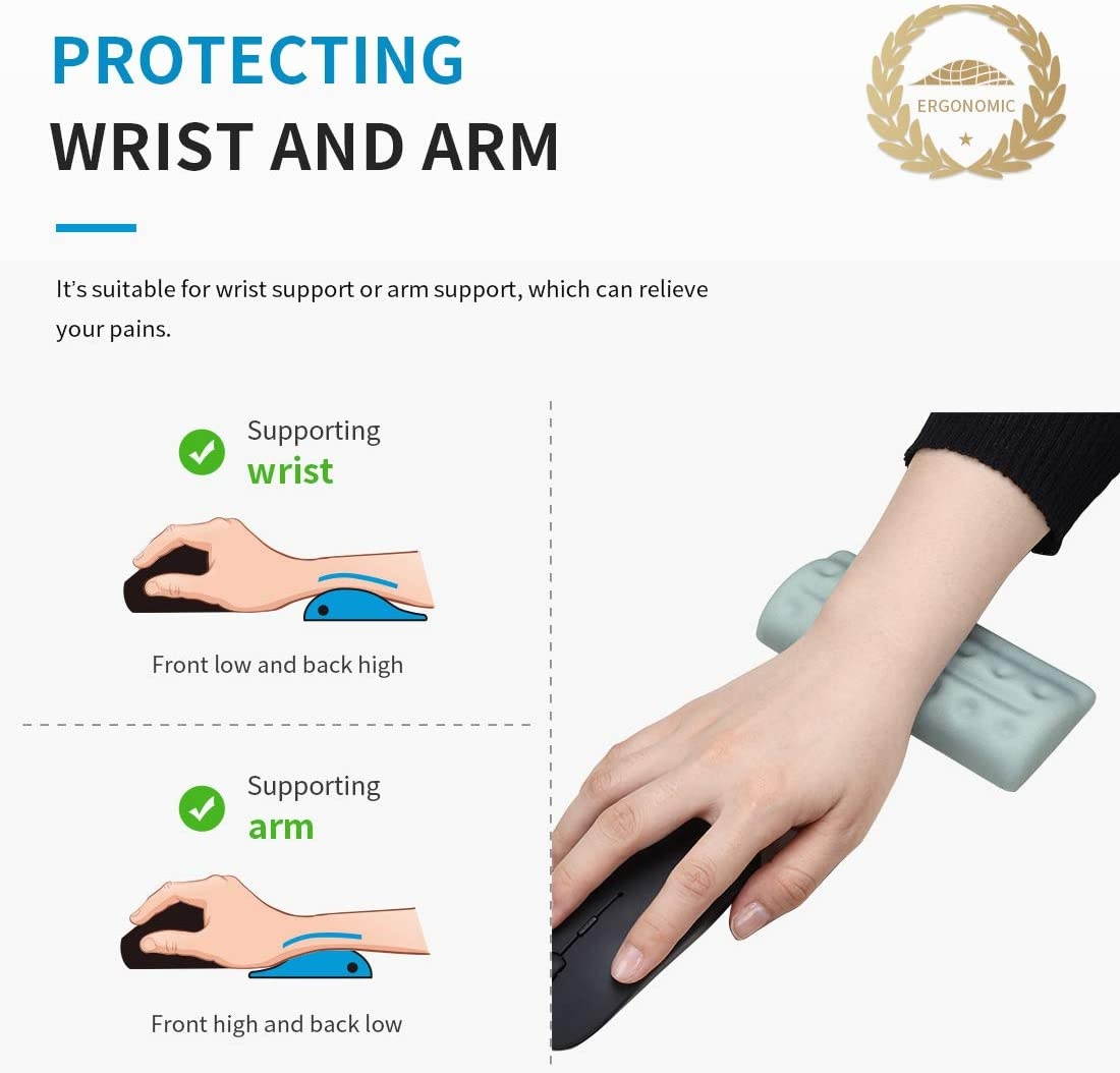 BUBM Mouse Wrist Rest Support Ungraded Ergonomic Cushion Pad Memory Foam Hand Pillow Mat Comfortable Arm Stand Pain Relief with Non Slip Base for Office,Home,Computer,Laptop,Desktop,Gaming(Gray)