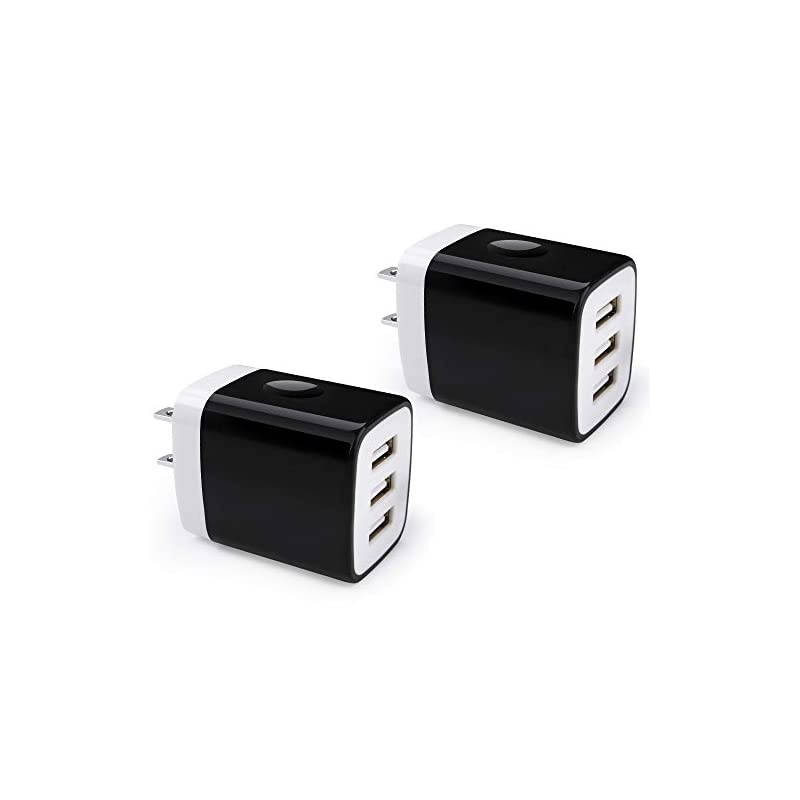 Wall Adapter, 3 Port Charger Plug, 5V 3.1Amp 2PC Multi-Port Universal Travel Wall Charger Box Compatible iPhone 11 X 8 7 Plus, Samsung Note10 S10 Plus S10E S9 S8, S7,V50 V40 V35 V30S ThinQ