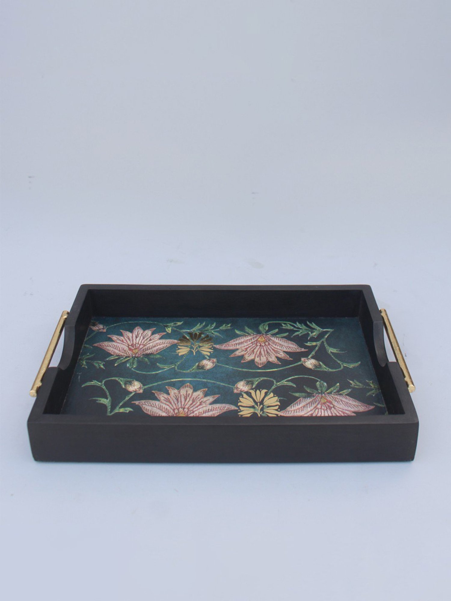 Karo Aafiya Printed Dark Green Wood Small Tray
