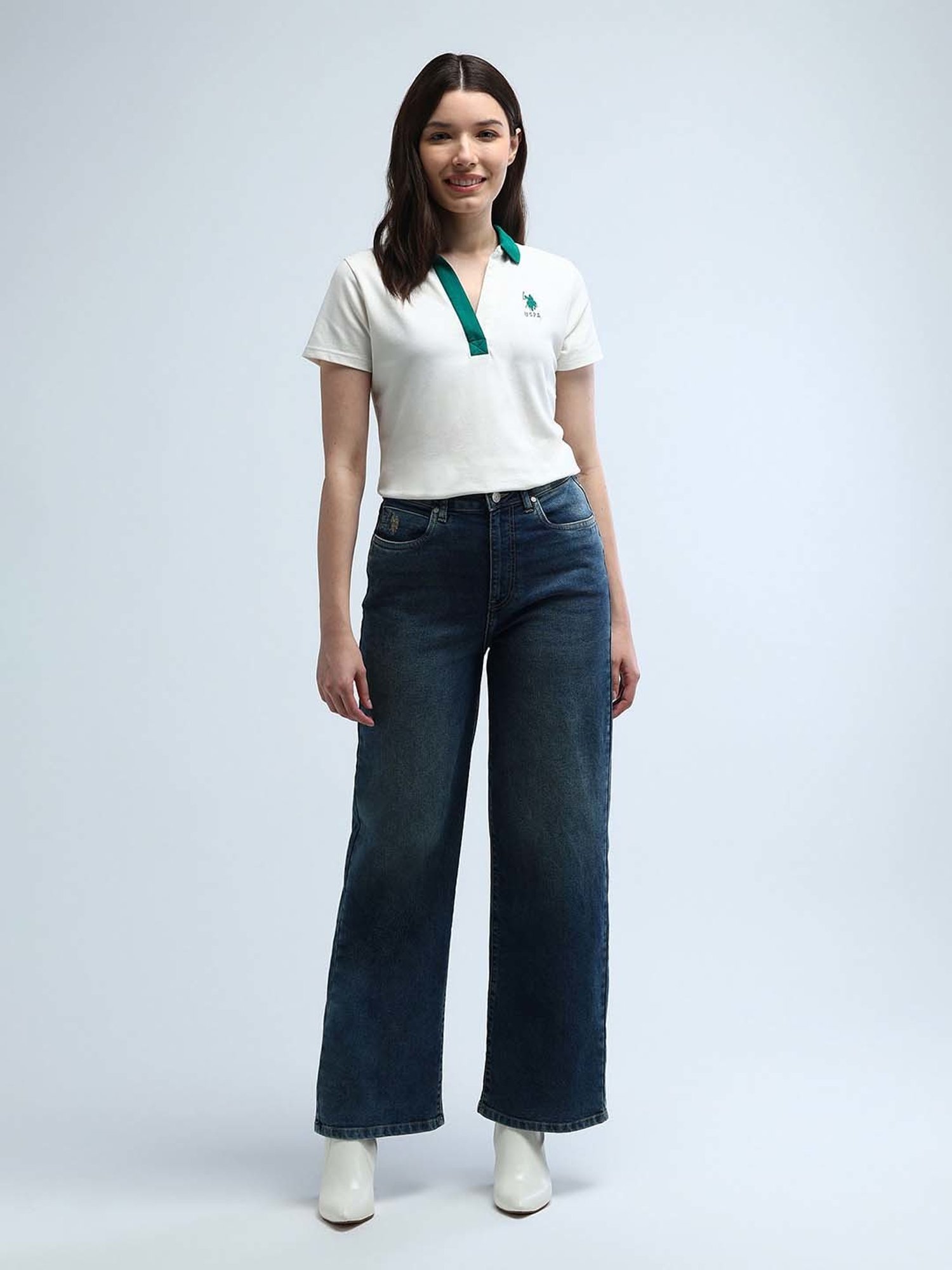 U.S. Polo Assn. White Logo Print Polo T-Shirt