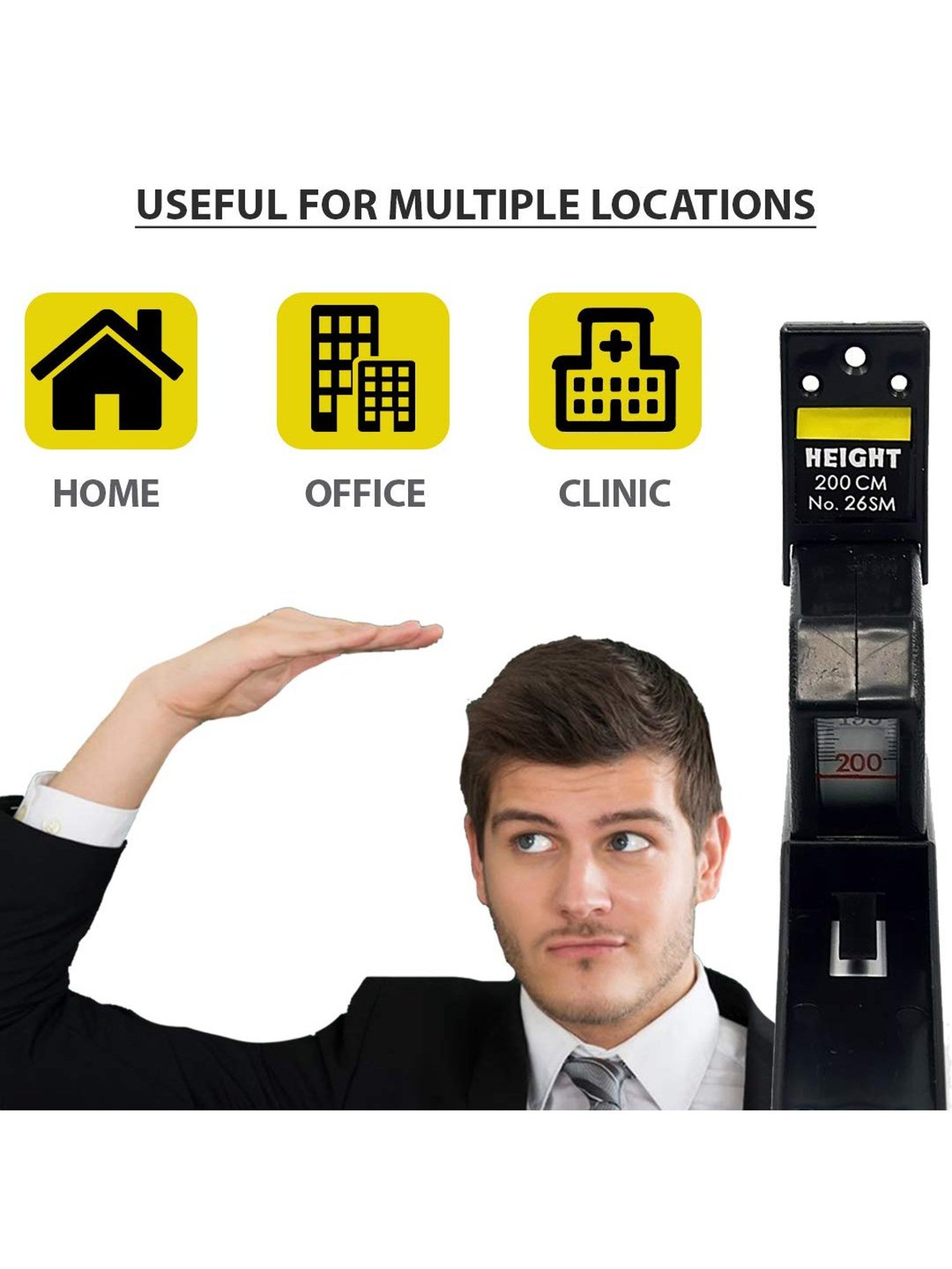 MCP 2mtr/200cm Roll Ruler Wall Mounted Height Measuring Tape (Black)