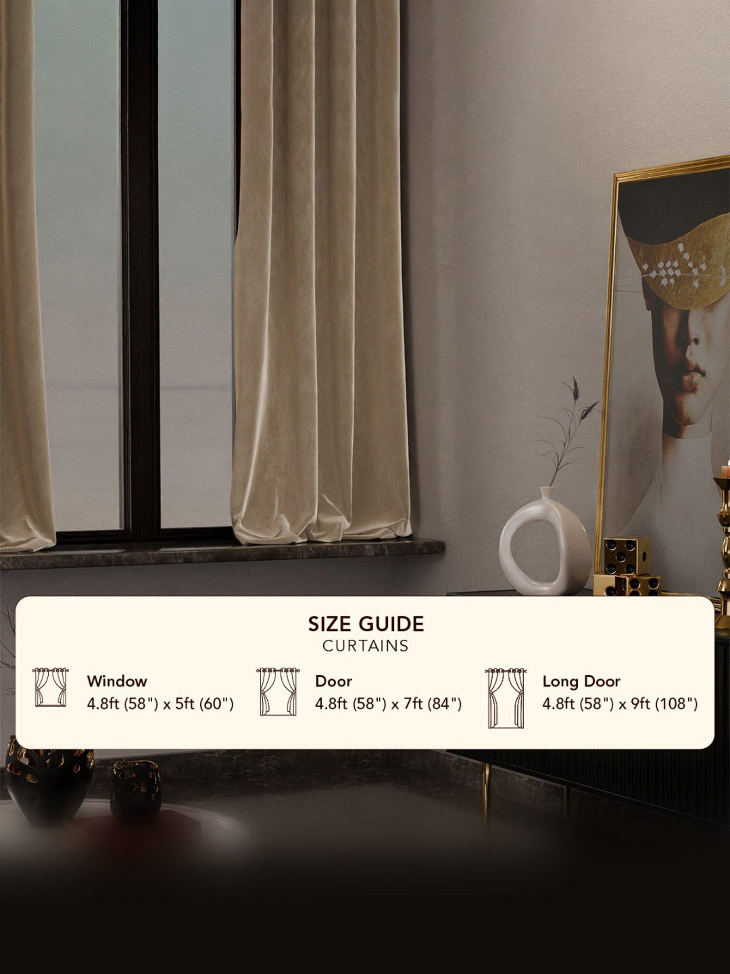 Stoa Paris Date Night Ivory Elegance Velvet Window Curtain (5 ft)