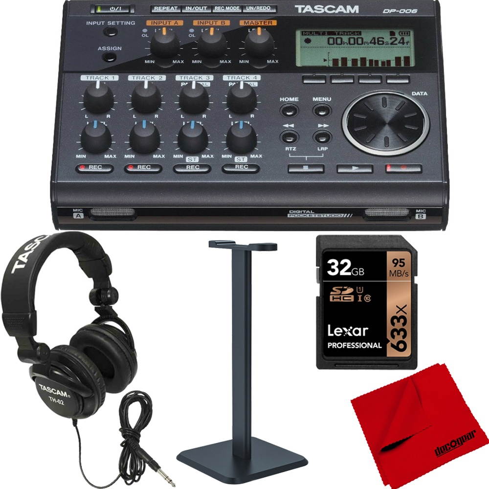 Tascam Pocketstudio 6 Track Digital Recorder Built In Microphone + Studio Accessories