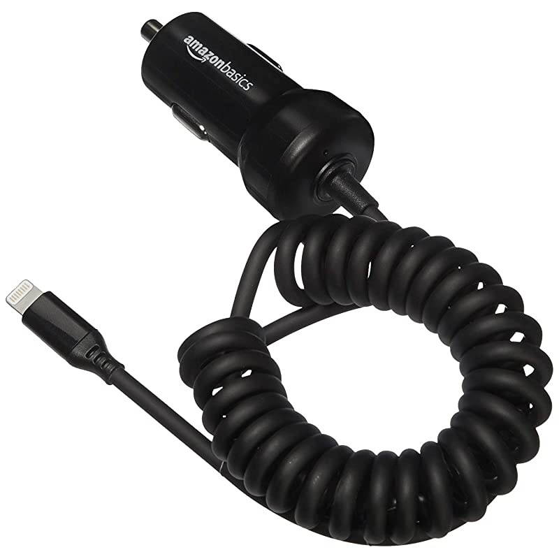Coiled Cable Lightning Car Charger, 1.5 Foot, Black Bundle with  Nylon Braided Lightning to USB A Cable, MFi Certified iPhone Charger, Dark Grey, 6-Foot