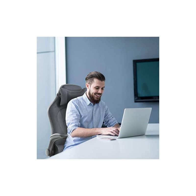 Office High-Back PU Leather Racing Reclining Computer Executive Desk Lumbar Support Adjustable Arms Rolling Swivel Chair for Women, Men, Grey