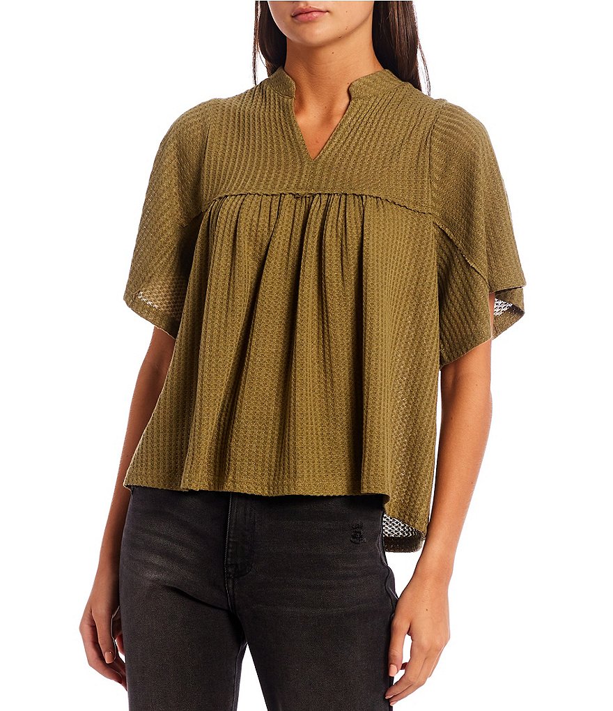 Honey & Sparkle Flutter Sleeve Waffle Knit Top
