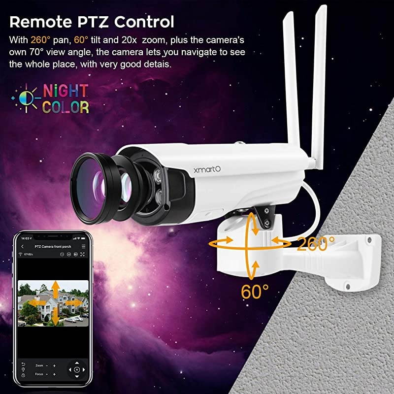 Floodlight PTZ 20x Zoom]  Security Camera Outdoor, 3MP Security Camera Wireless WiFi Camera, PTZ Control, Auto Floodlight, Color Night Vision, Motion Detection MSG and Siren (Standalone CAM),