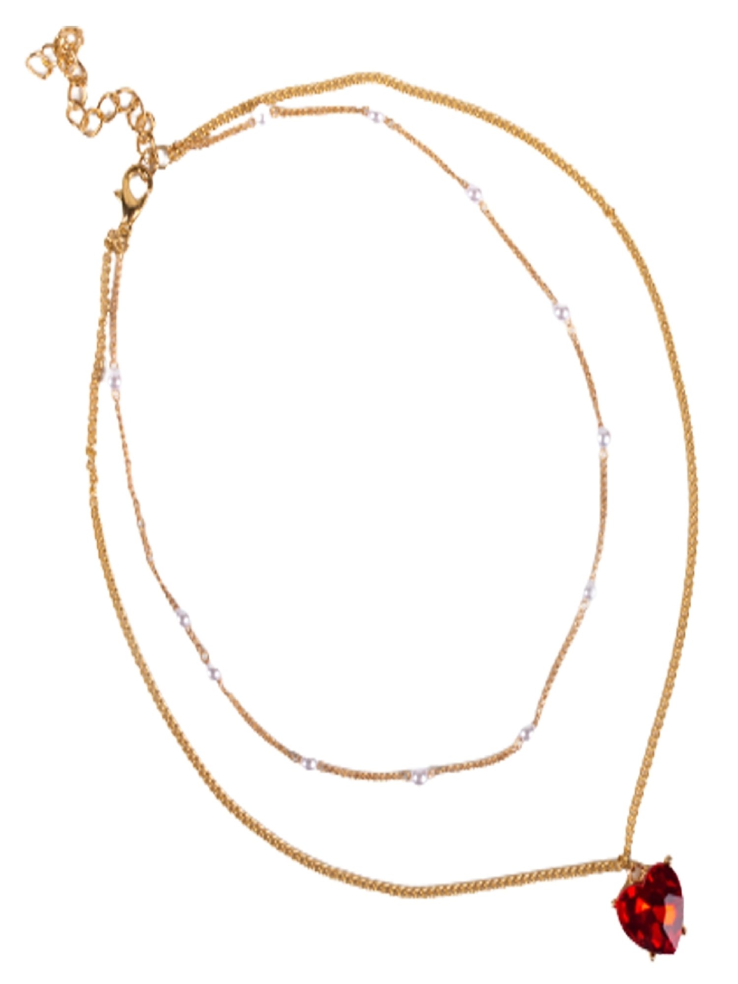 Jewelz Layered Chain Necklace With Heart Shaped Pendant and Pearls for Girls & Women