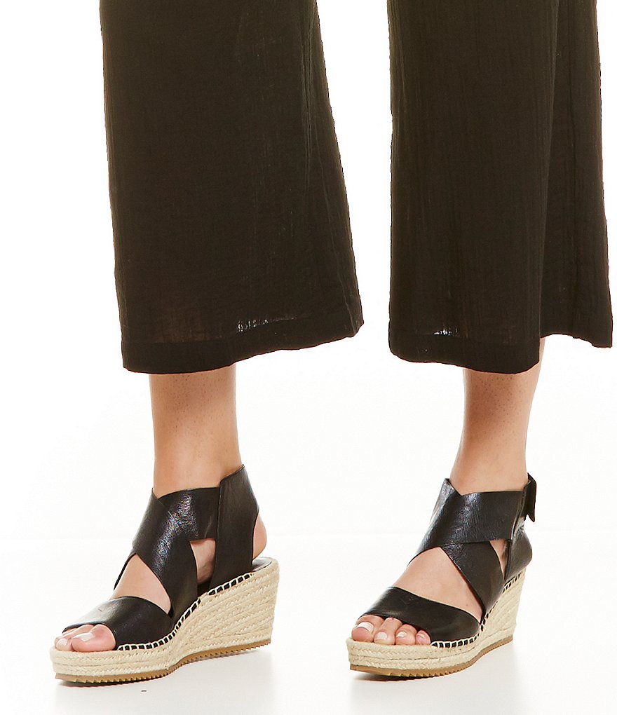 Eileen Fisher Willow Tumbled Leather Wedge Espadrilles