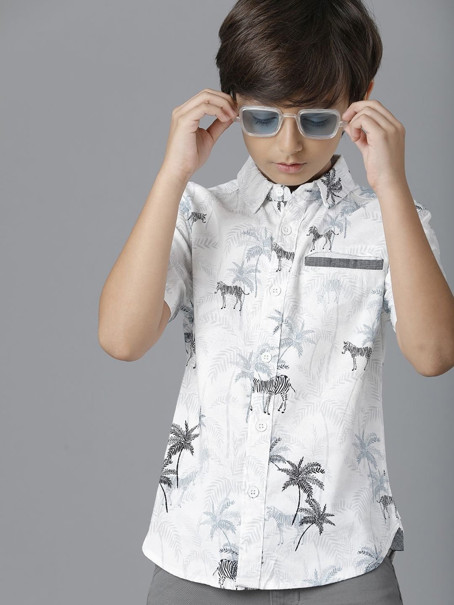 Under Fourteen Only Kids Off White Cotton Printed Shirt