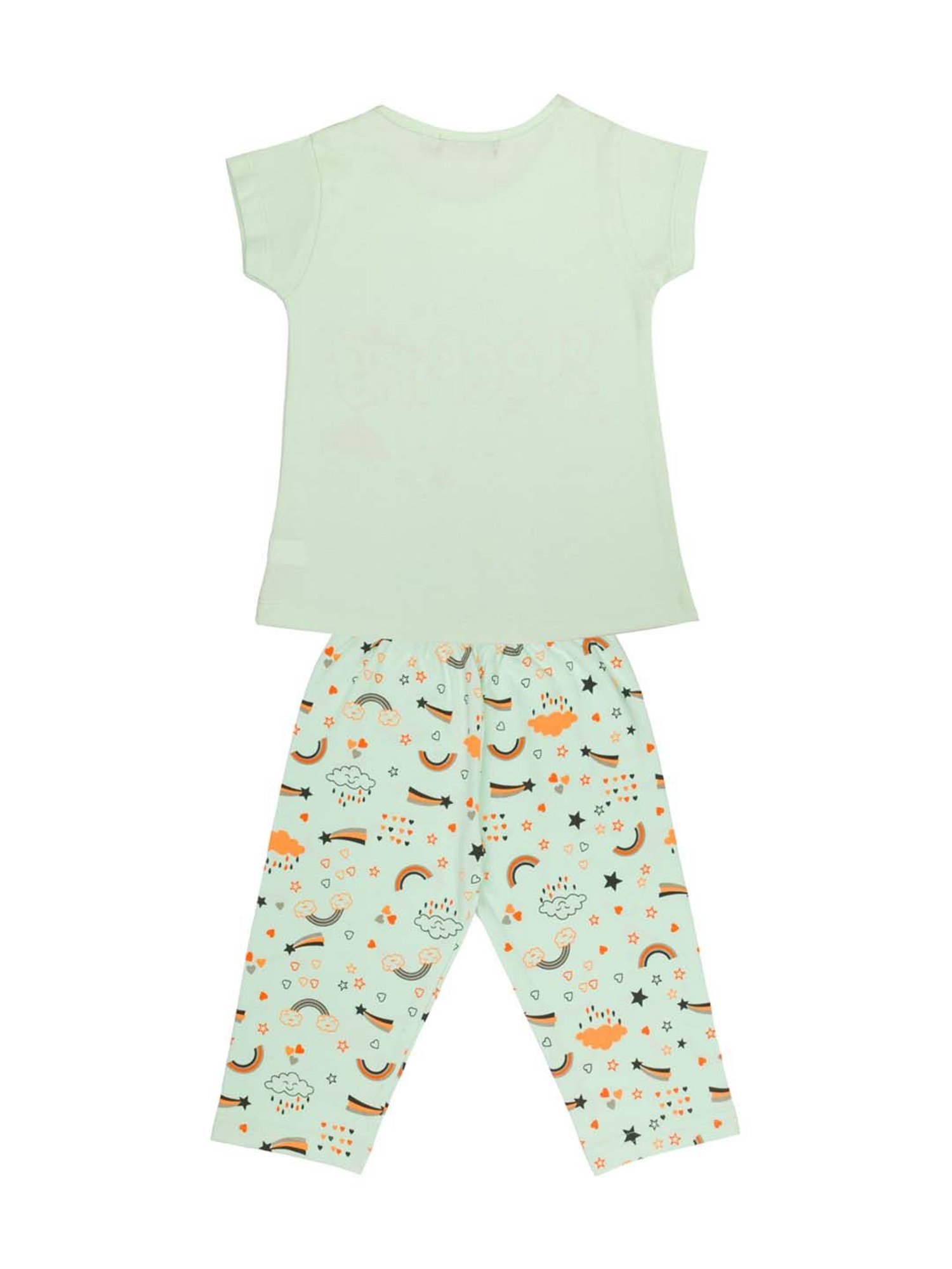 Todd N Teen Kids Green & Pink Cotton Printed T-Shirt & Capris - Pack of 2