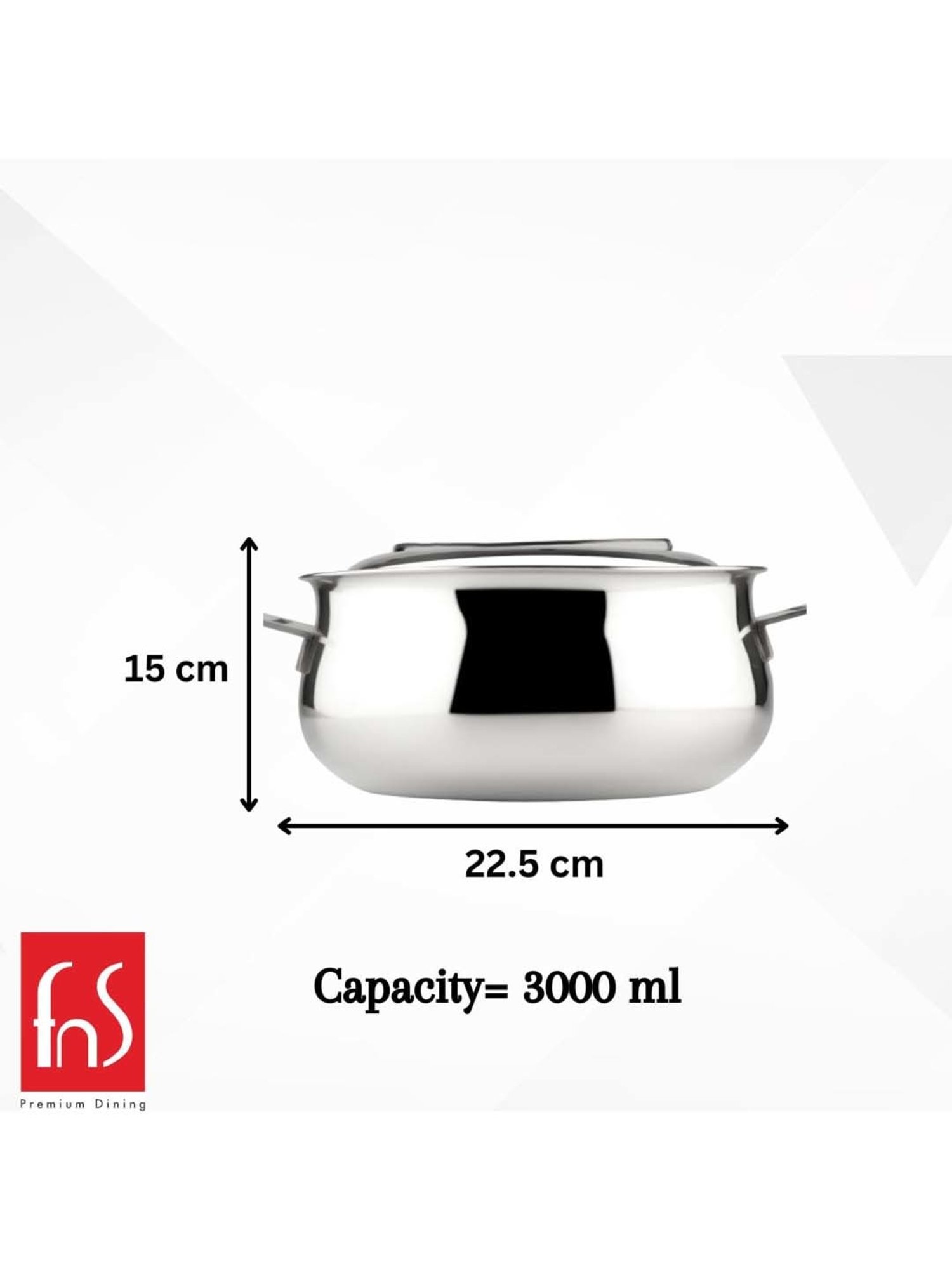 FnS Monja Silver Stainless Steel Casserole With Lid (3 L)