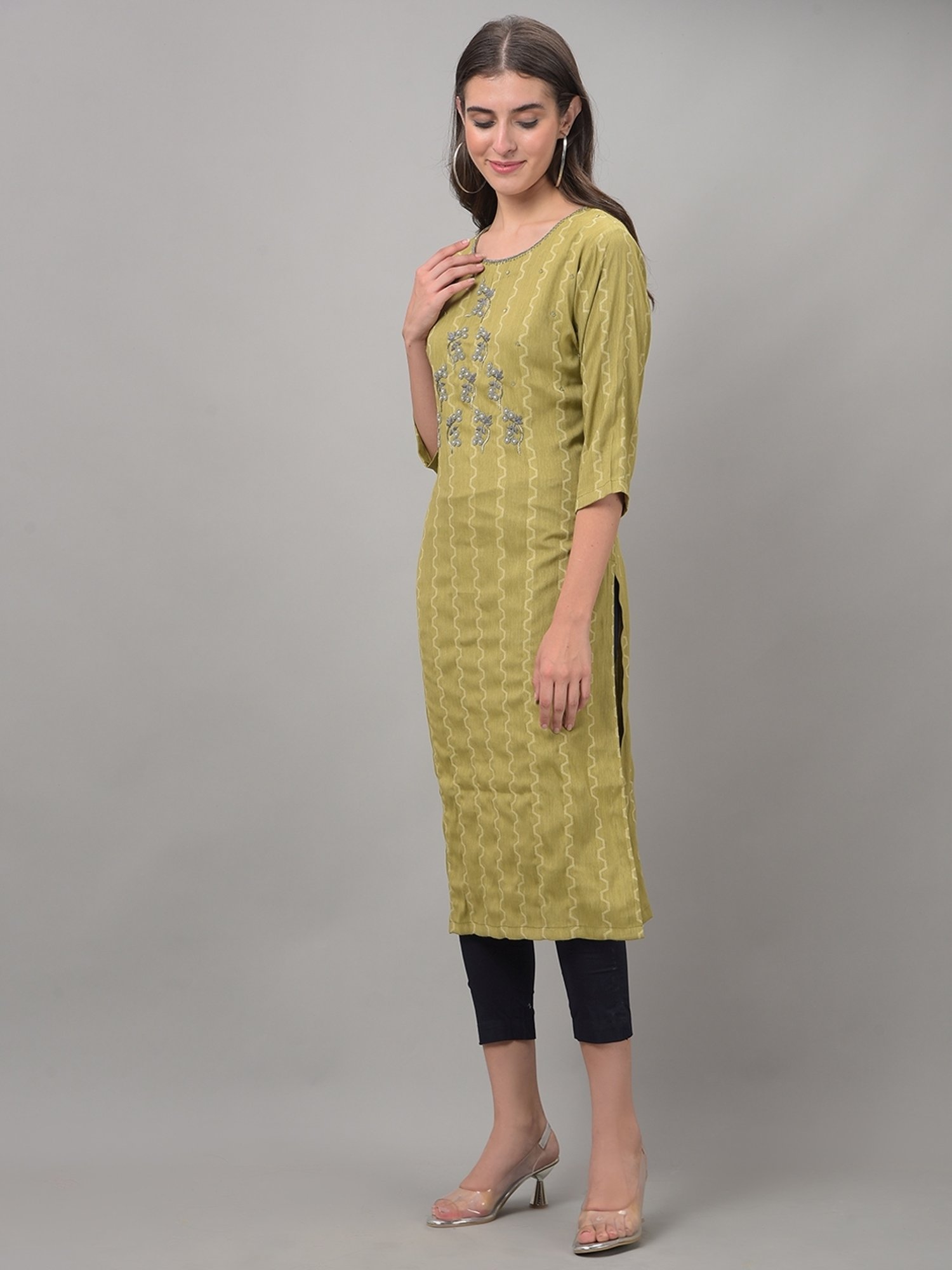 Dollar Missy Green Embroidered Straight Kurta