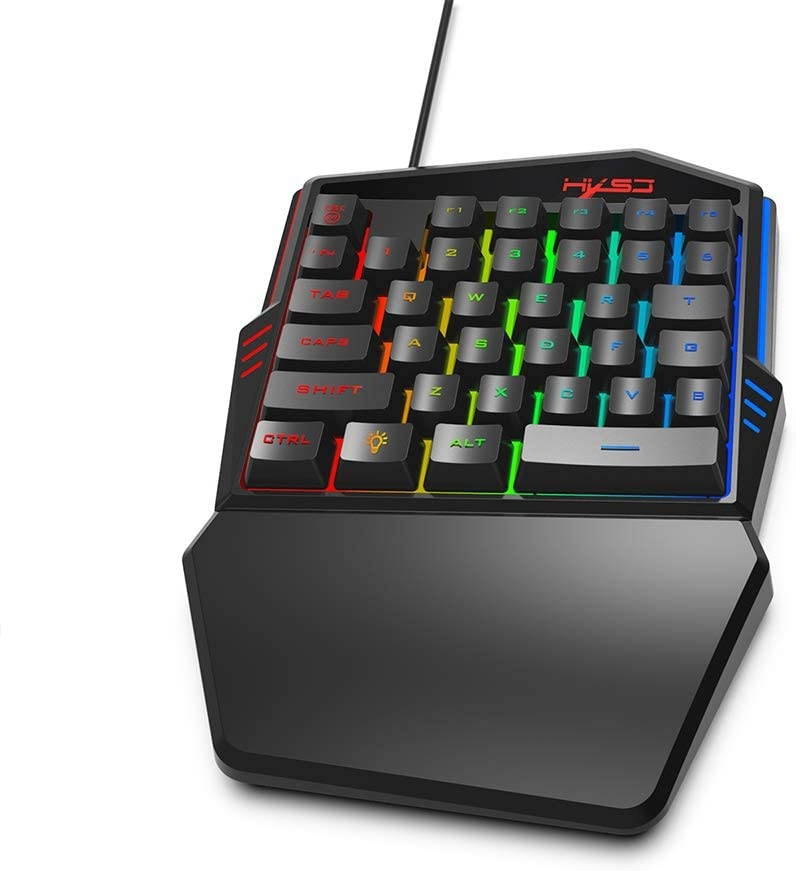 Docooler HXSJ One-Handed Membrane Keyboard 35 Keys with Backlight Single Hand Gaming Keyboard Ergonomic Design and Anti-Ghost Button