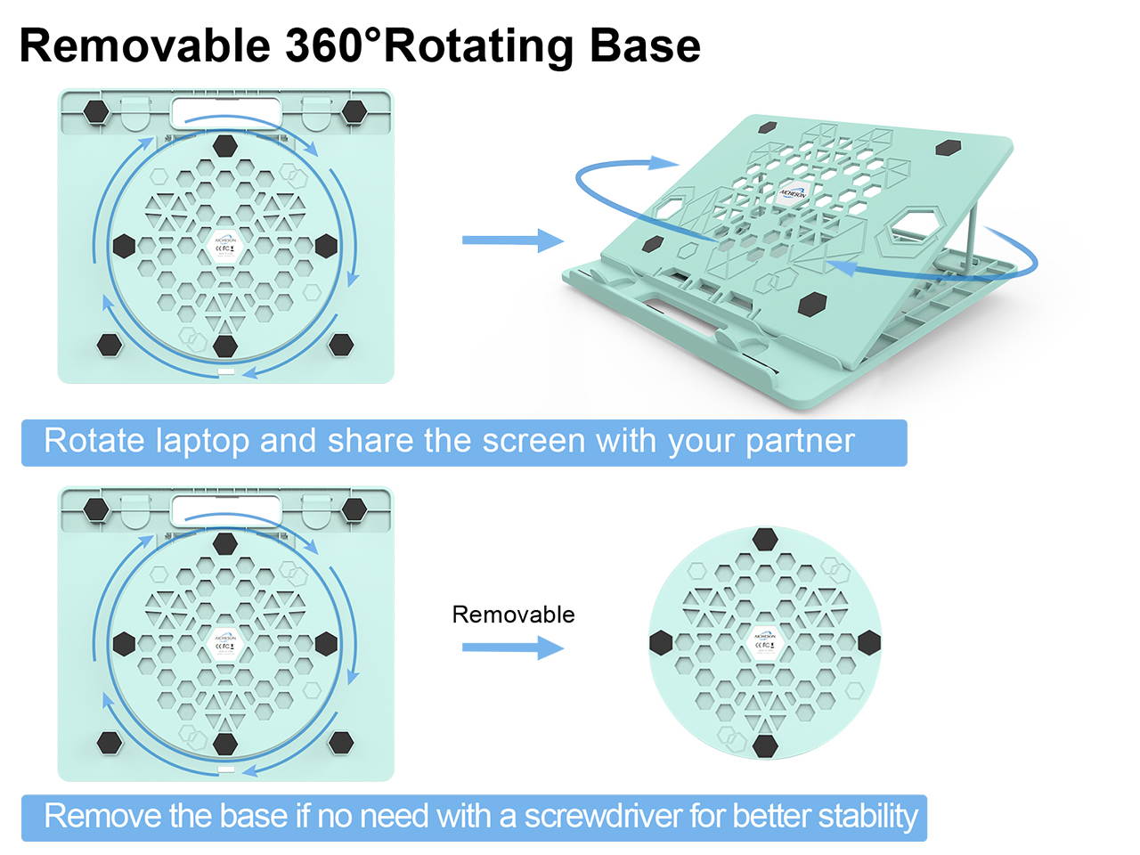 AICHESON 360&deg; Swivel Laptop Stand, Adjustable Height Portable Laptops Riser, Ergonomic Ventilated Rotatable Laptop Computer Holder Base, Pink