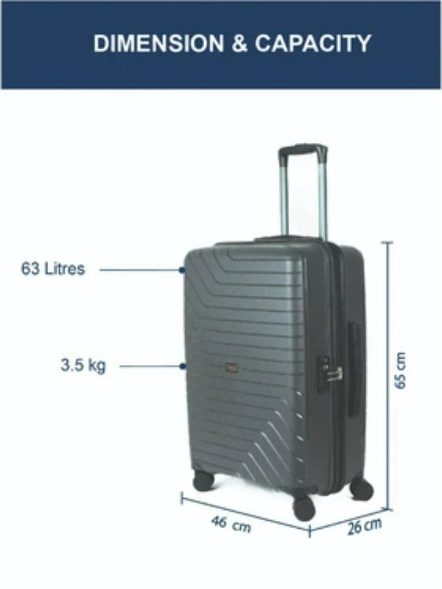 Carriall Grey 8 Wheel Medium Hard Checked Luggage - 46 cm
