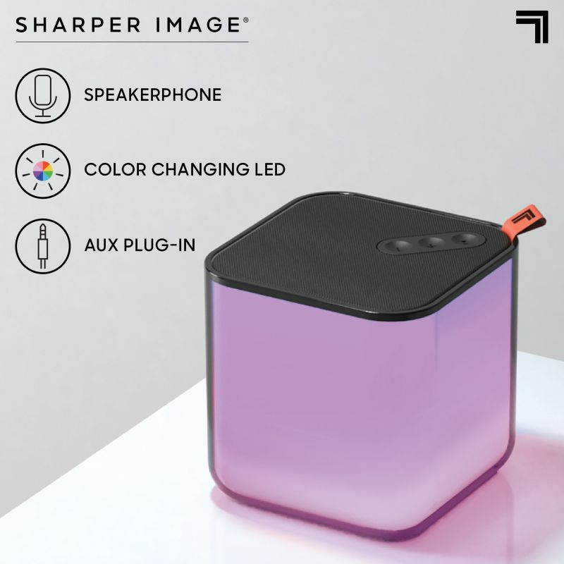 sharper image mini color changing speaker, sync to smartphone or tablet with bluetooth, impressive sound quality, stream 4 hour