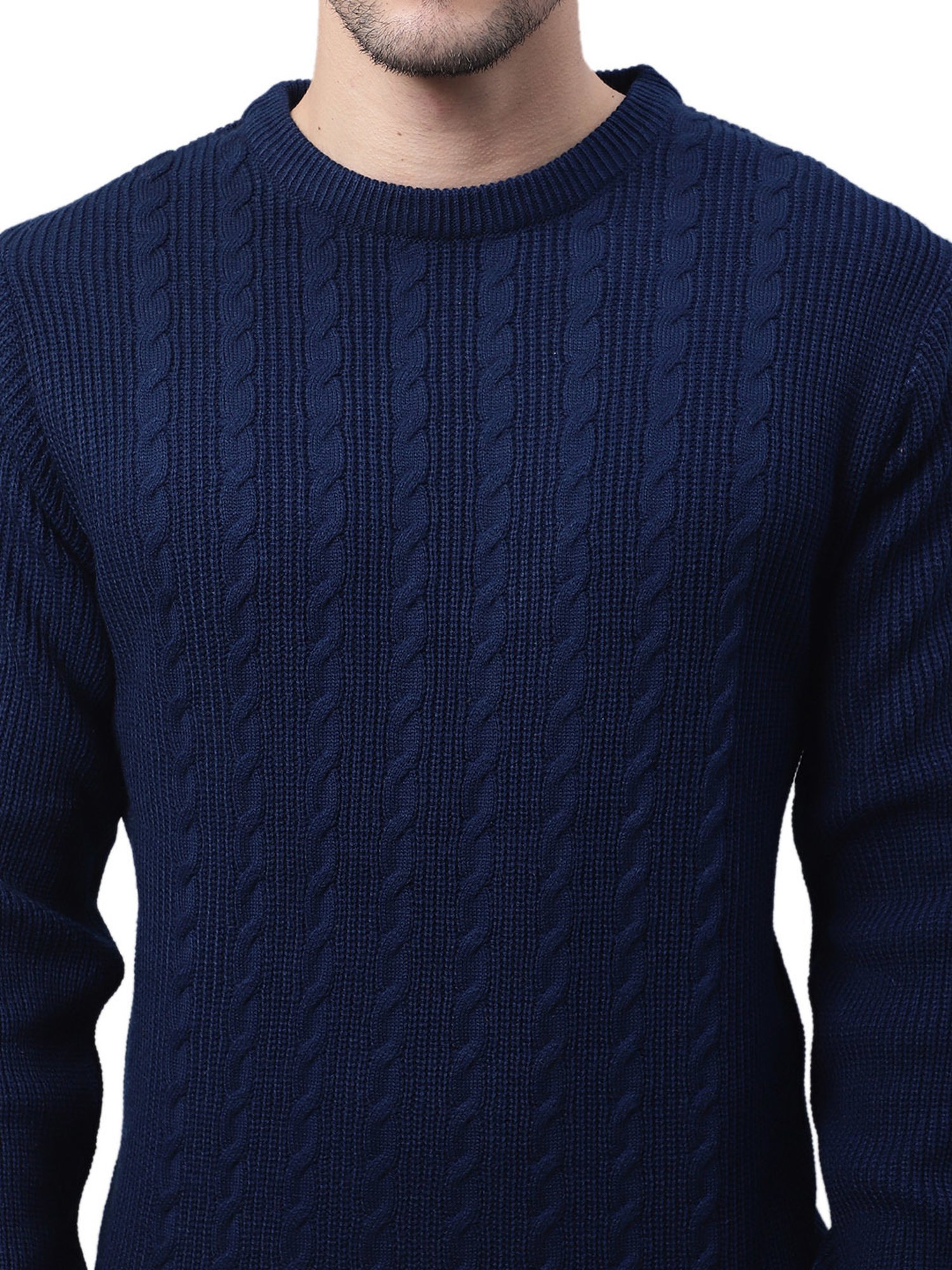 Cantabil Navy Regular Fit Self Design Sweater