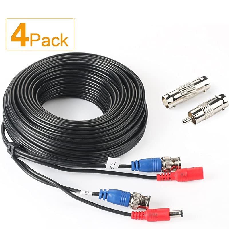 4Pack 33Feet BNC Vedio Power Cable PreMade AlinOne Camera Video BNC Cable Wire Cord for Surveillance CCTV Security System with ConnectorsBNC Female and BNC to RCA