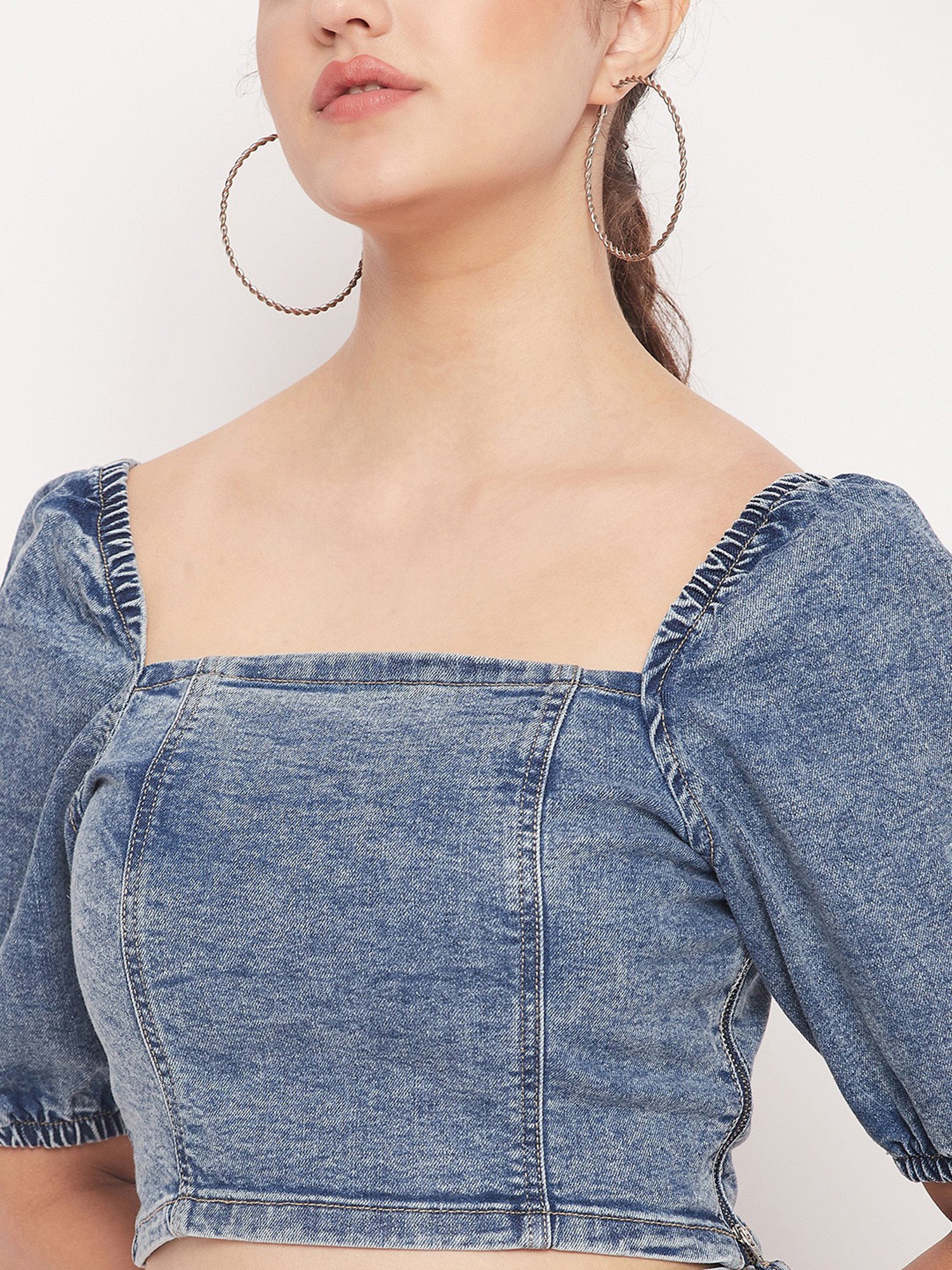 MADAME Blue Slim Fit Crop Top