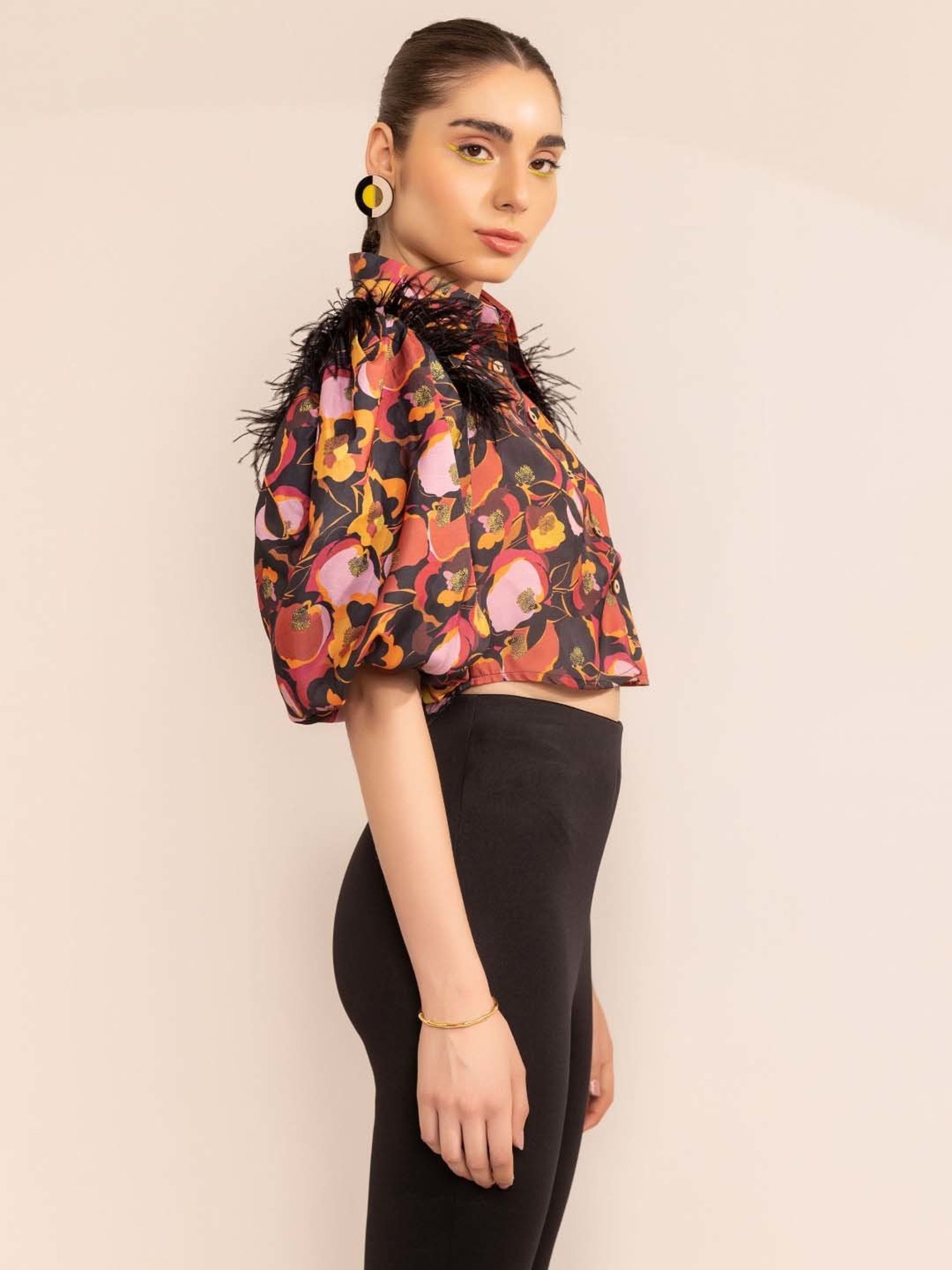 KAORI BY SHREYA AGARWAL Black Printed Cropped Shirt