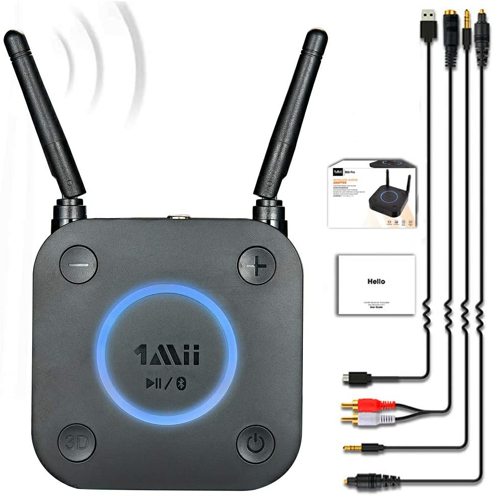 1Mii B06Pro Long Range Bluetooth Receiver, HiFi Wireless Audio Adapter, Bluetooth 5.0 Receiver with 3D Surround aptX Low Latency Optical RCA AUX 3.5mm Coaxial for Home Stereo System