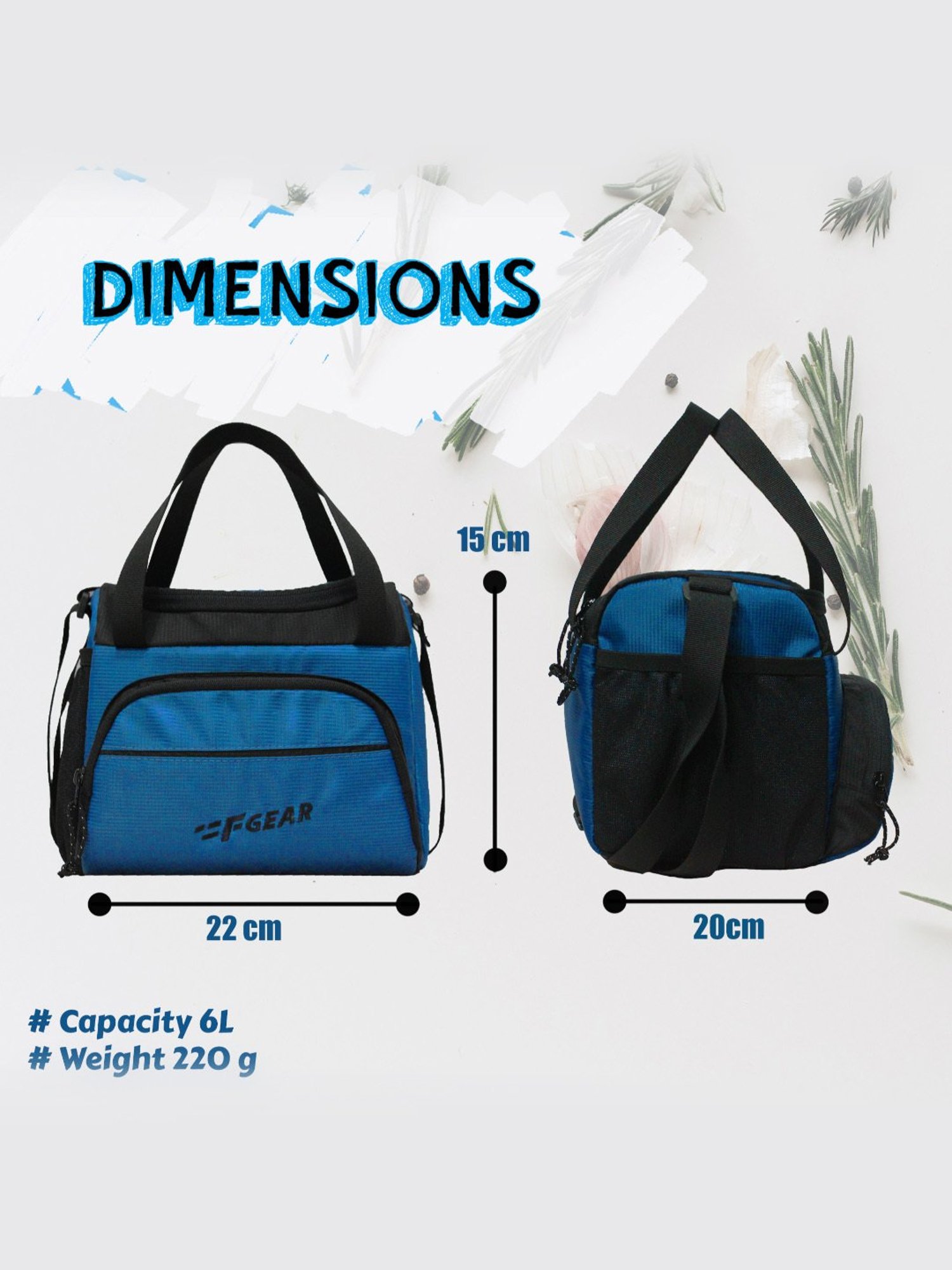 F Gear Yolo Aqua Blue & Black Medium Lunch Bag