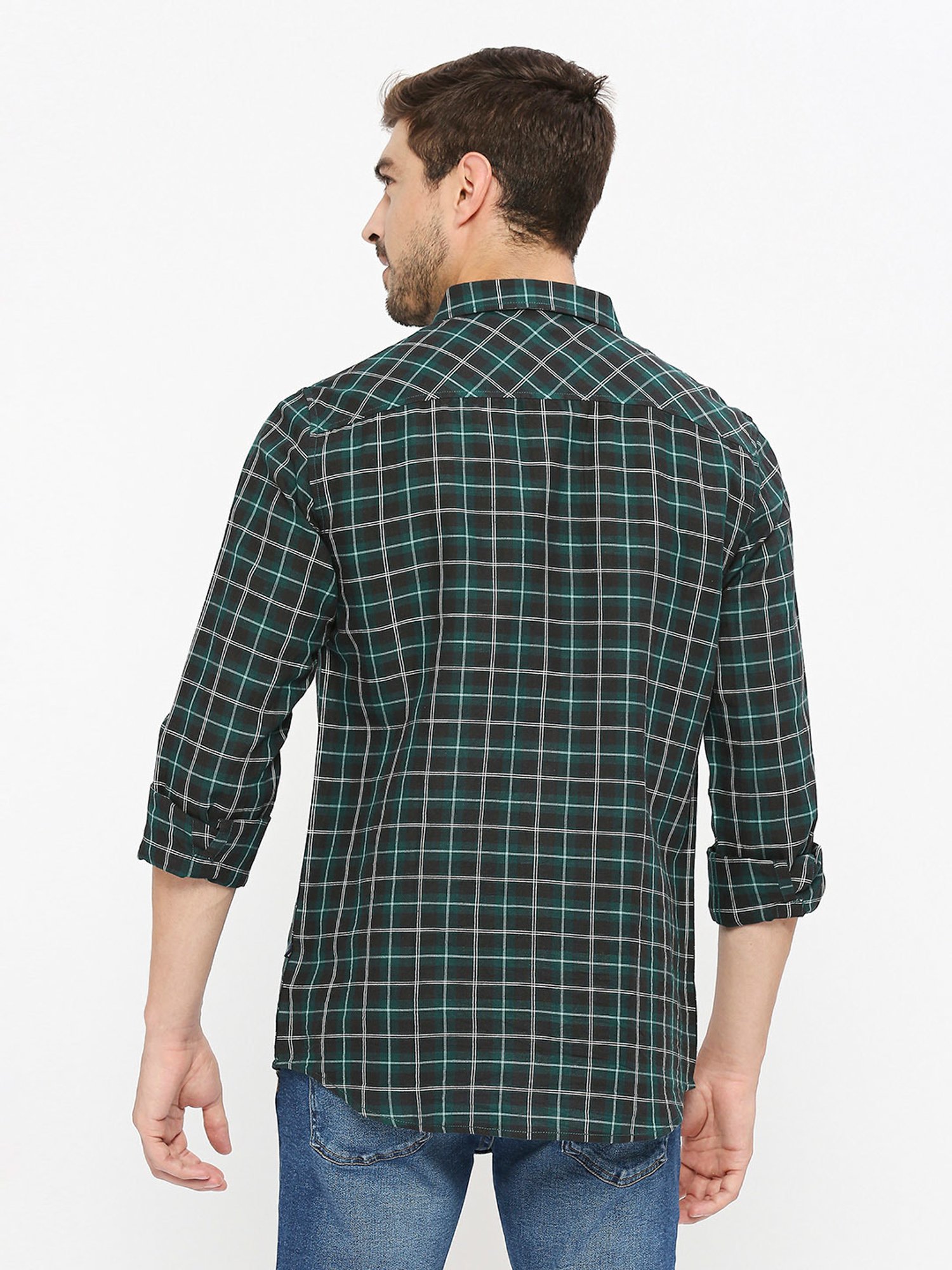 SOLEMIO Green Slim Fit Cotton Check Shirt