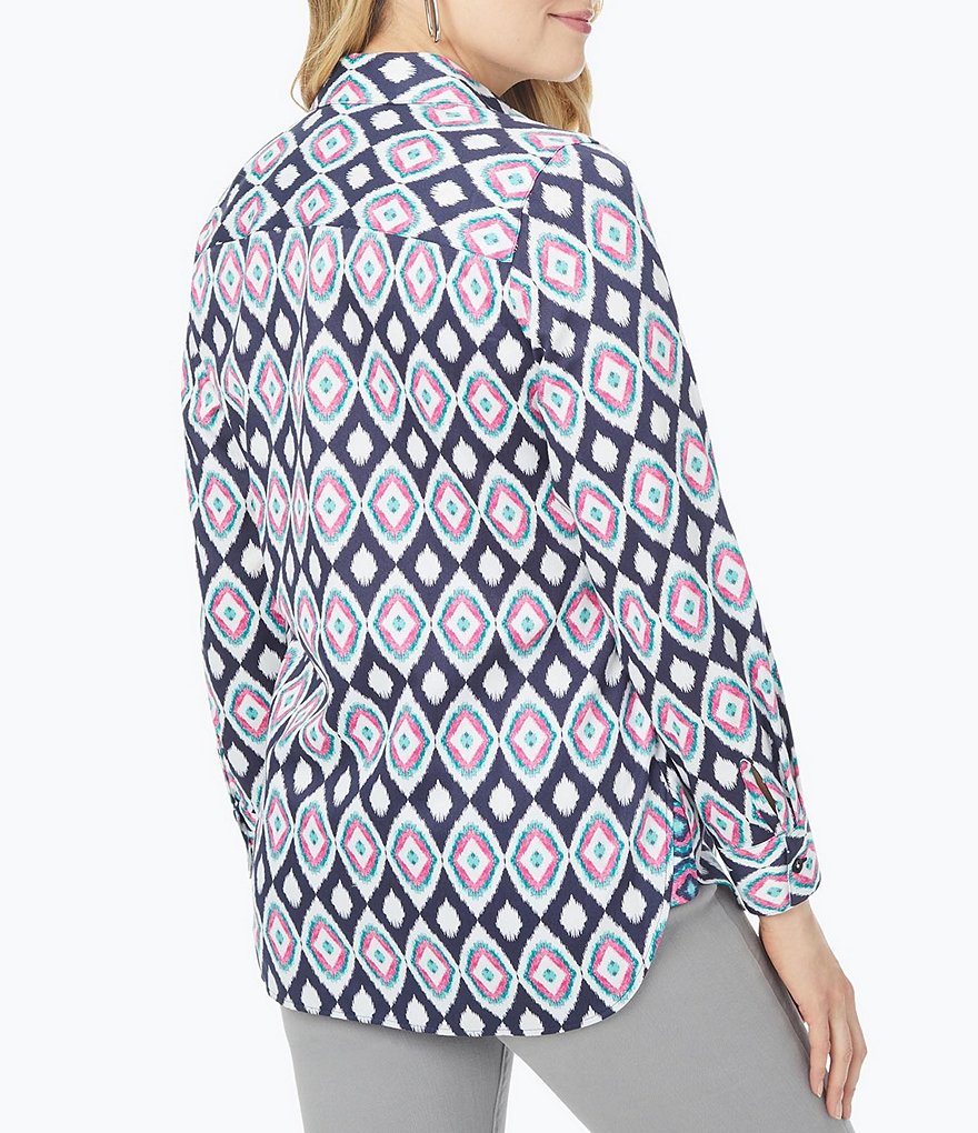 Foxcroft Plus Size Germaine Evening Ikat Long Sleeve Point Collar Neck Non-Iron Collared Shirt
