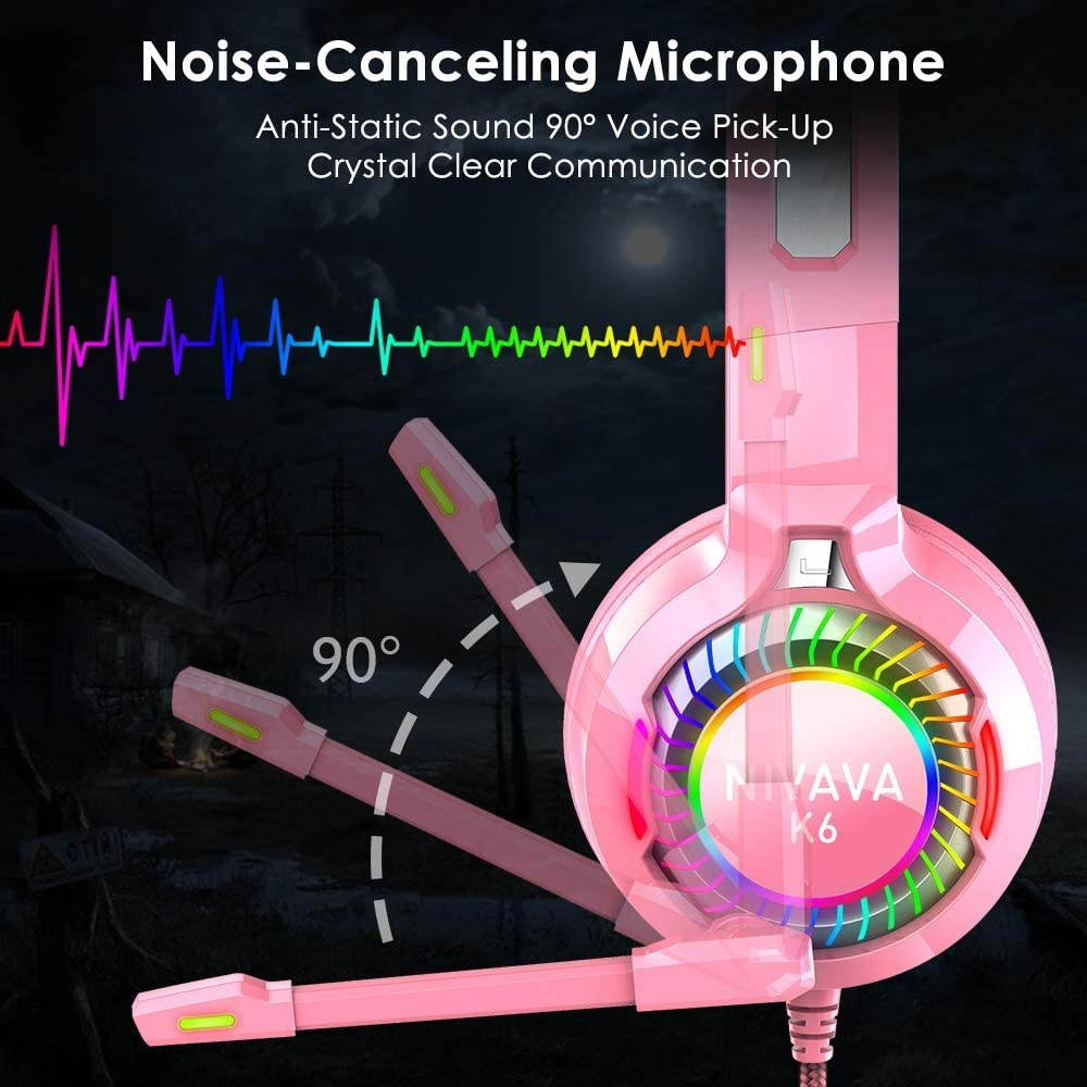 Nivava Gaming Headset for PS4, Xbox One, PC Headphones with Microphone LED Light Mic for Nintendo Switch PS5 Playstation Computer, K6