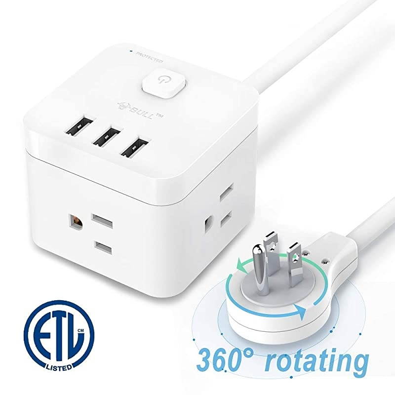 Surge Protector Power Strip with USBDesktop Power Strip with 3 AC Outlets 3 USB Ports Up to 1875W5Ft Extension Cords 360&deg;Rotating Flat Plug for Cruise Ship Travel Home Office2020 Upgraded