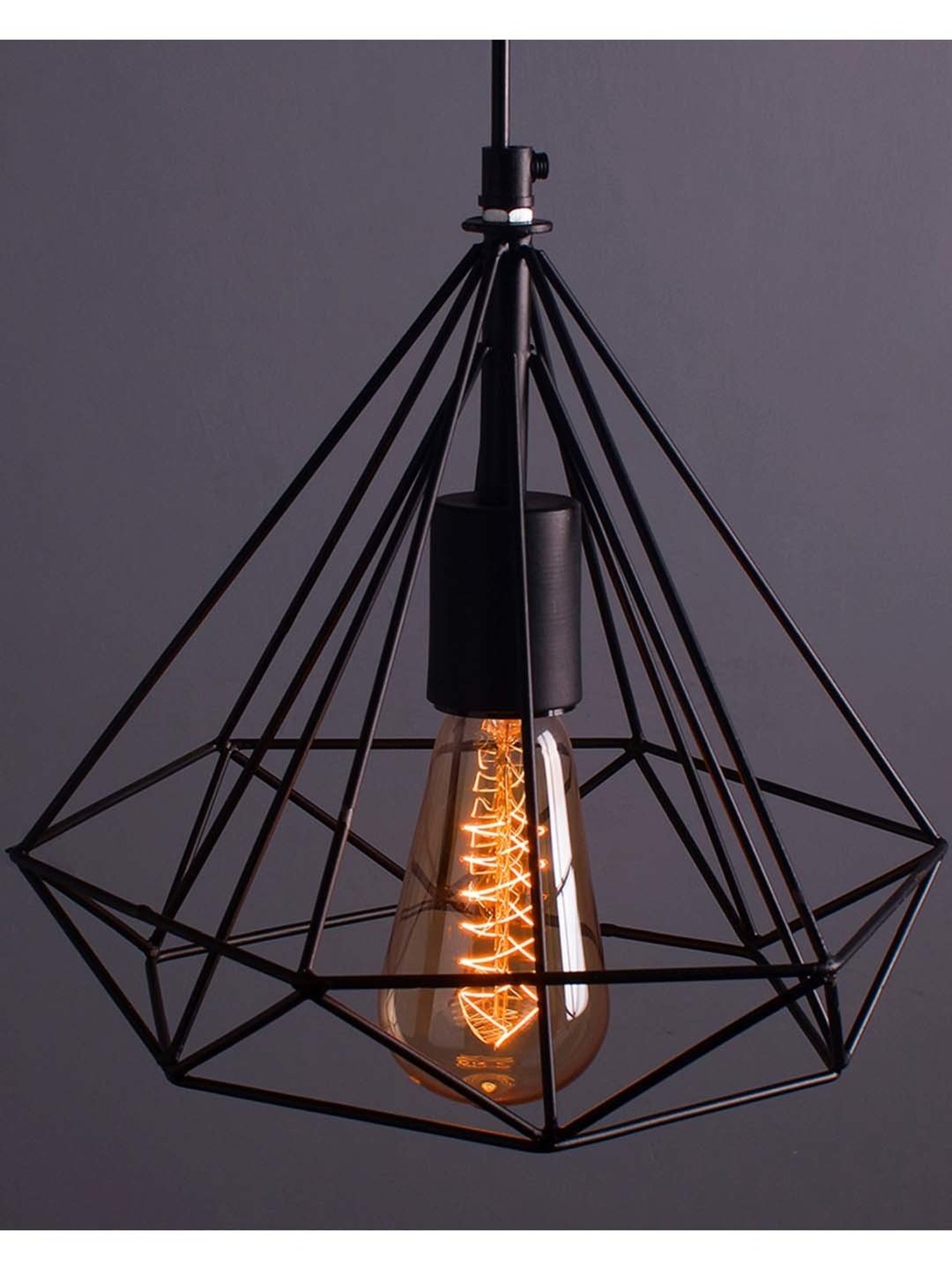 Homesake Edison Filament Black & Transparent Metal Diamond-Caged Ceiling Lamp (Bulb not included)