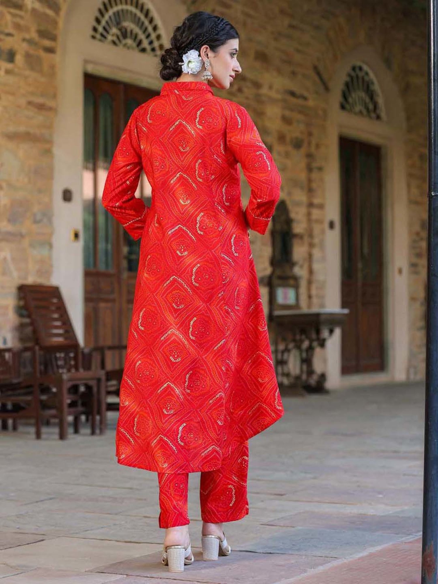 SCAKHI Crimson Red Printed Tunic Pant Set