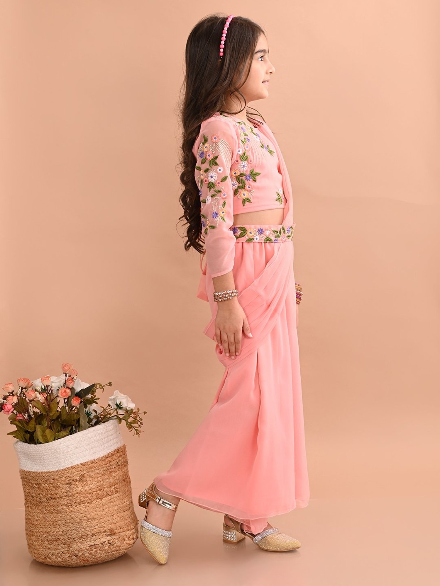 Many Frocks Kids Blue Embellished Top with Plazzos