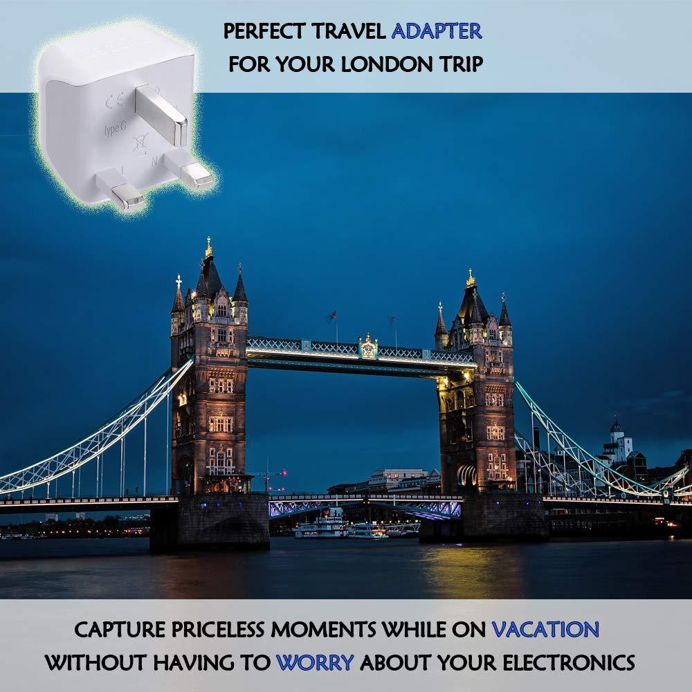 UK, Hong Kong, Ireland Travel Adapter Plug by Ceptics - Usa Input - Type G - Safe Grounded Perfect for Cell Phones, Laptops, Camera (3 Pack) - Dual Inputs - Ultra Compact - Light Weight (CT-7)