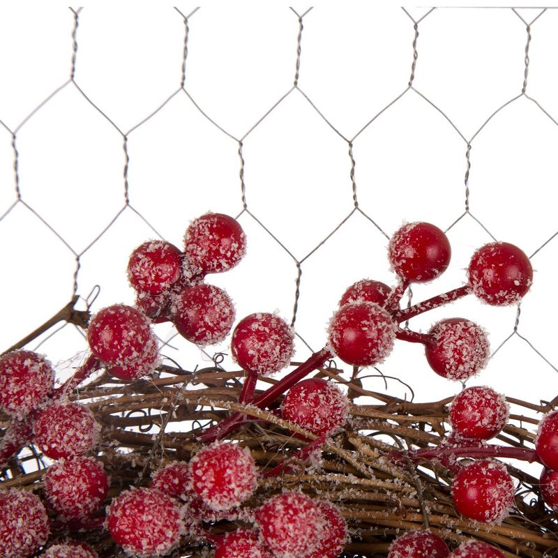 24" Wooden Frame with Floral Christmas Wreath - Glitzhome