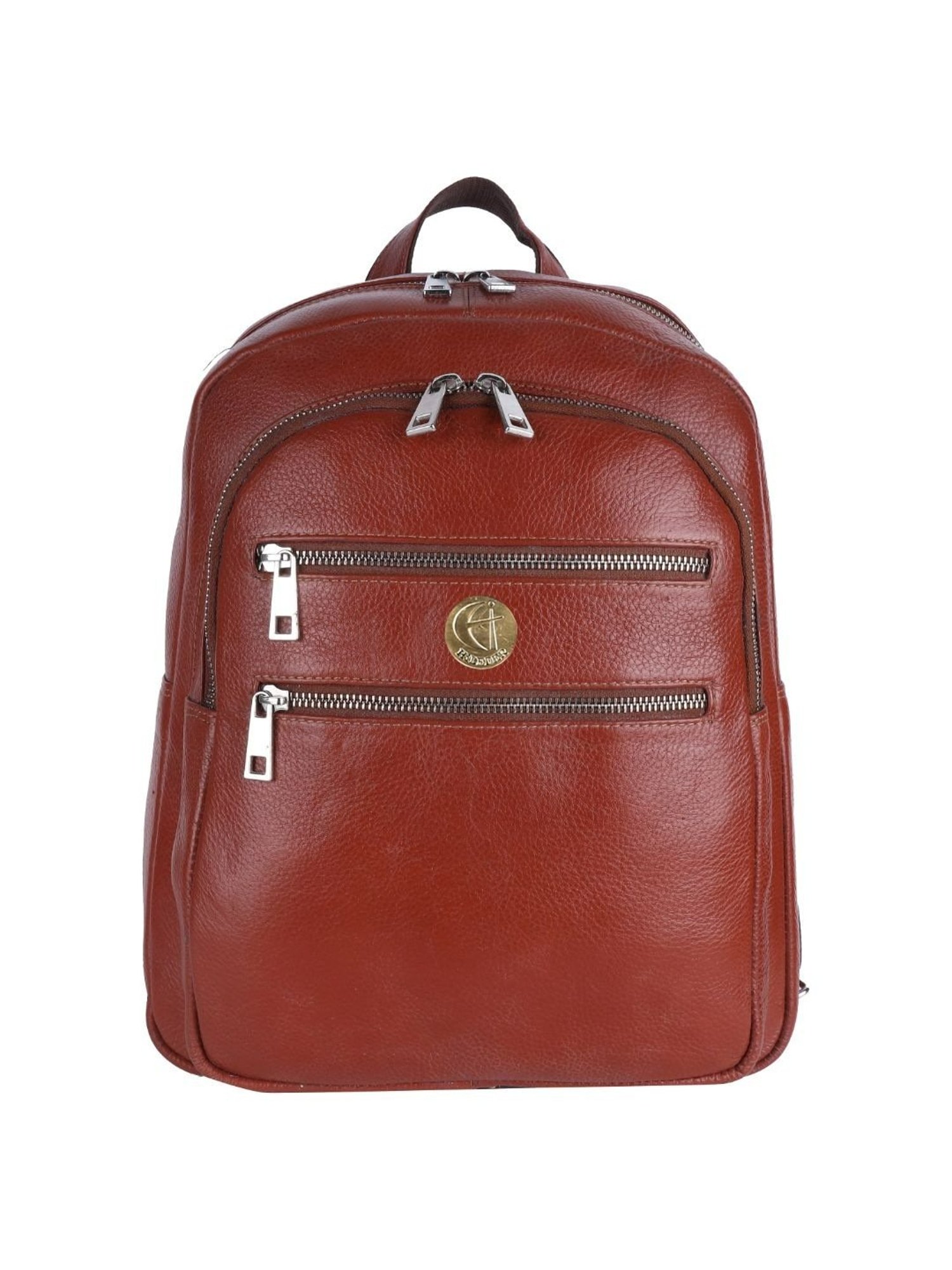 HiLEDER Tan Textured Medium Leather 11.5 inch Backpack