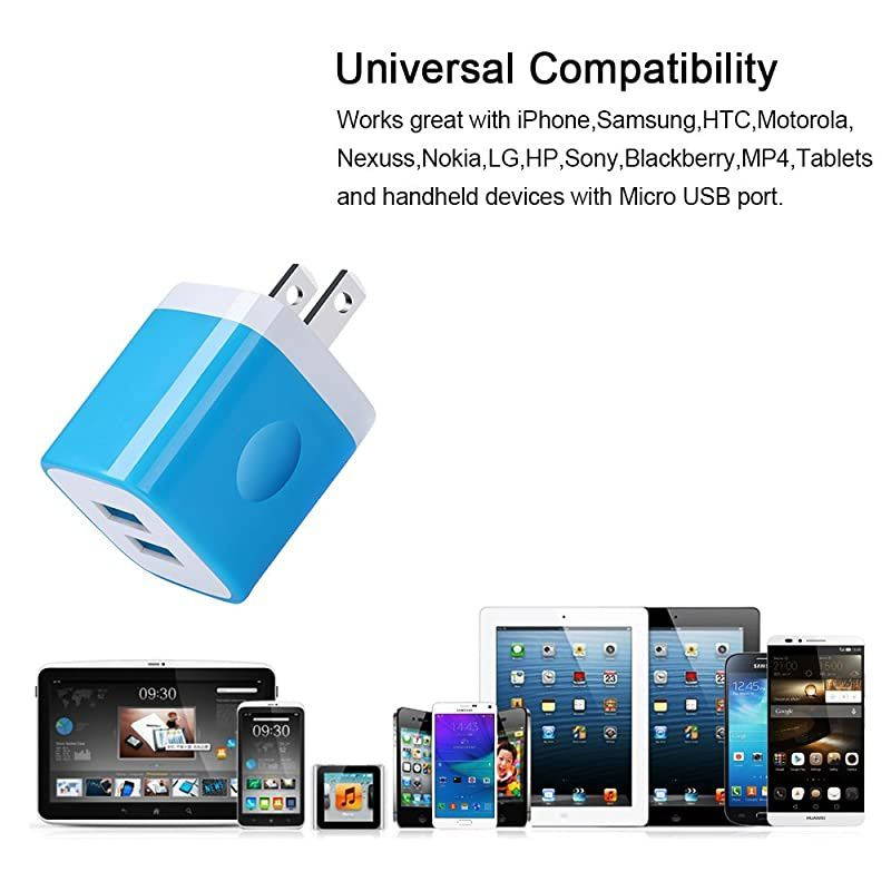 Charging Block, Wall Charger  3-Pack Dual Port USB Home Travel Wall Charger Plug Compatible with iPhone 11/11 Pro Max/SE, Tablet, Samsung Galaxy S20 10 S10e S9 S8 Plugs/S7 S6 Note 10+, HTC