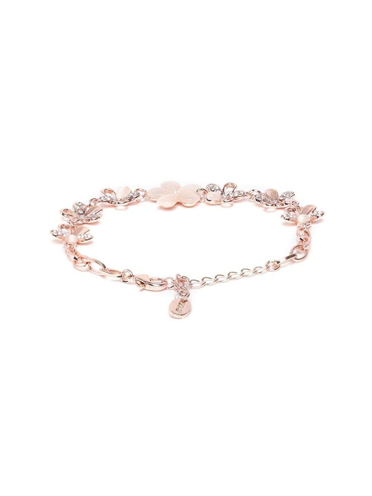 YouBella Rose Gold Crystal Gold-Plated Floral Flexible fit Bracelet - Set of 2