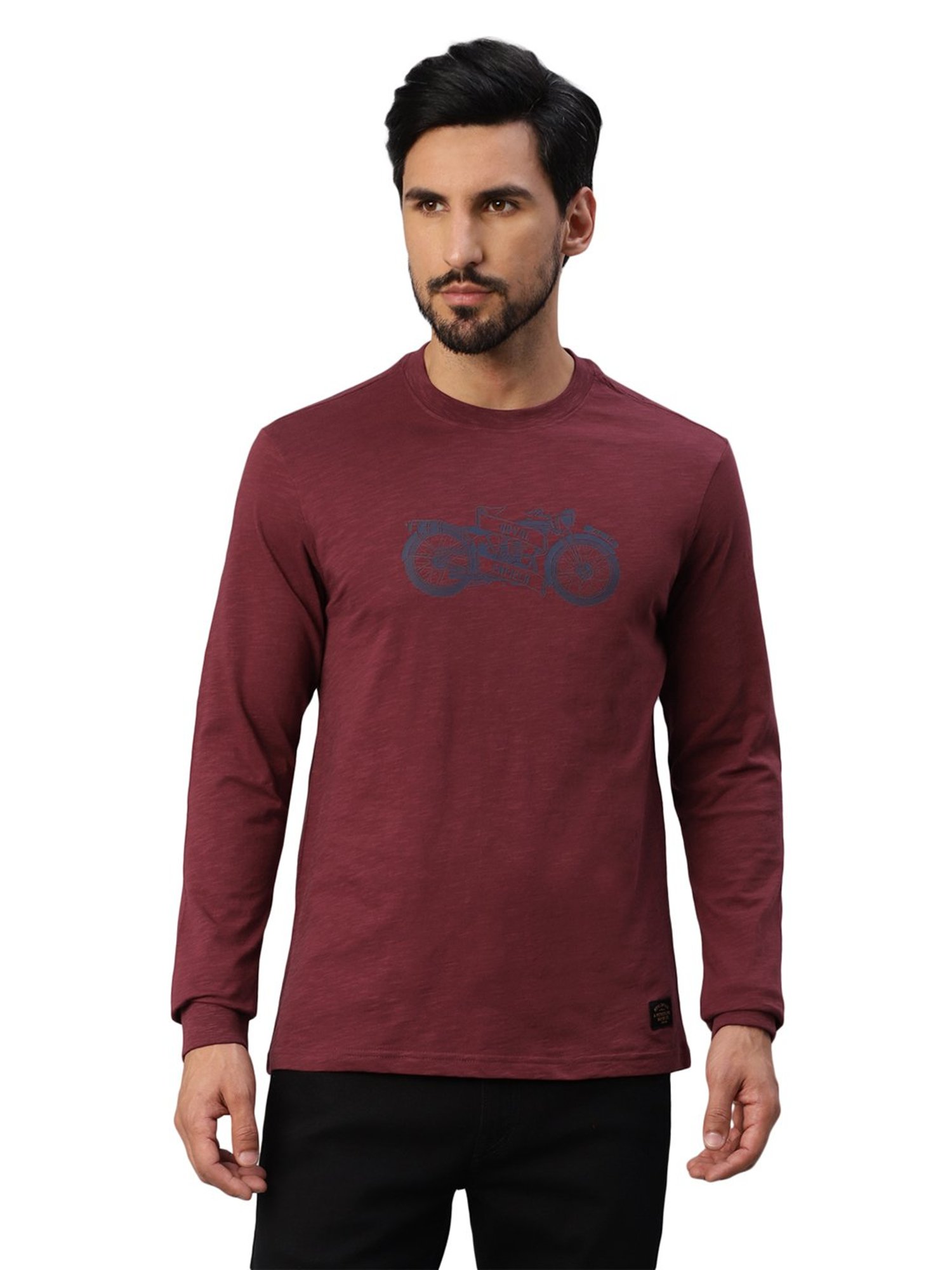 Royal Enfield Retro Rider Burgundy Regular Fit Printed Crew T-Shirt