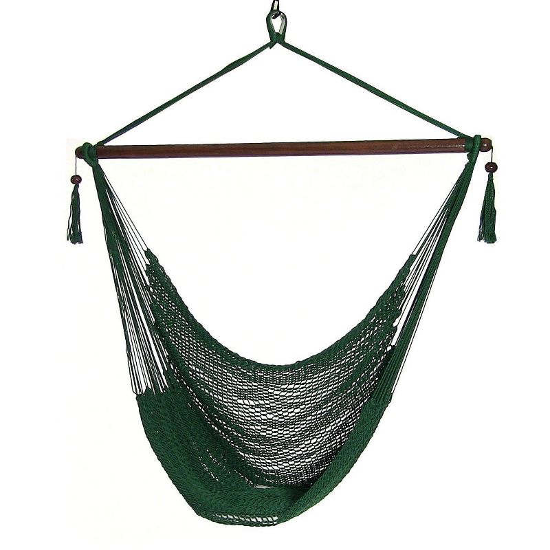 Sunnydaze Caribbean Style Extra Large Hanging Rope Hammock Chair Swing for Backyard and Patio - Green