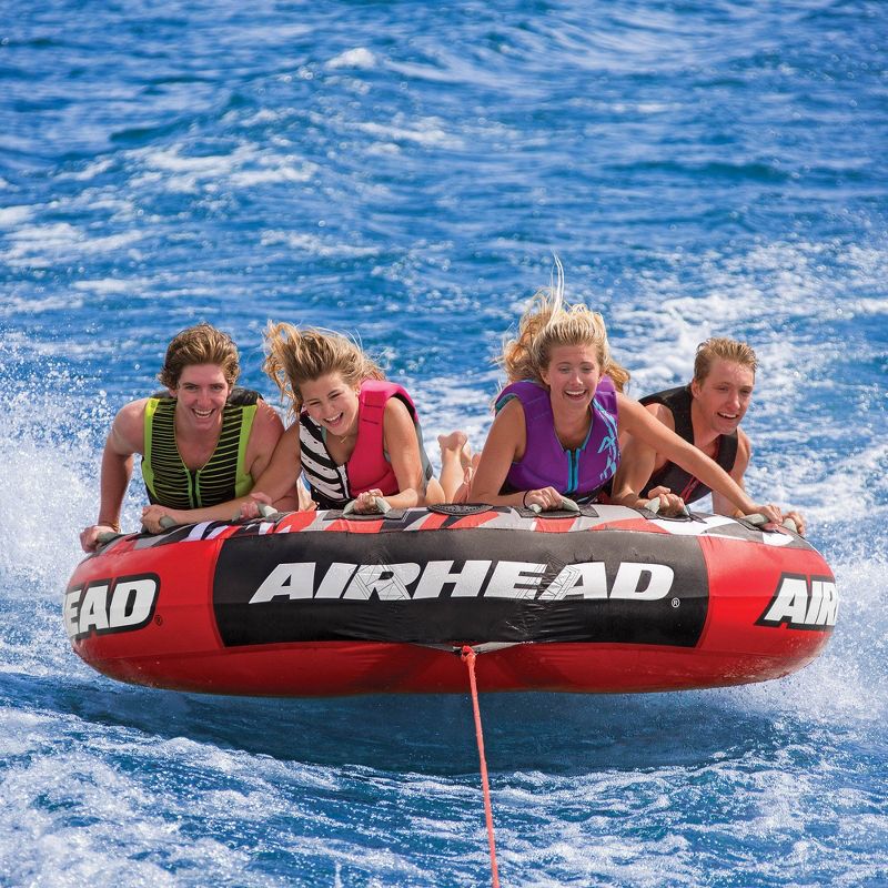 Airhead Mega Slice Inflatable 4 Rider Towable Tube Raft with Buoy Booster Ball