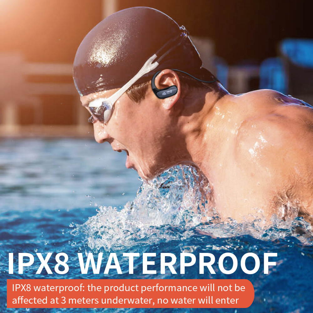 Cyboris IPX8 Waterproof Wireless Stereo Earphone BT Sports Headset Earphones Earbuds with 16GB Memory Card