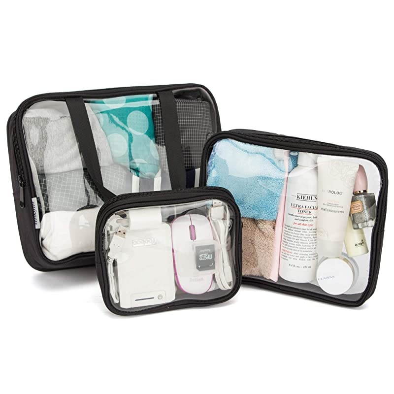 Pack Clear Toiletry Bag Clear Waterproof Packing Cubes Set Transparent Travel Organizer Bag Perfect for Toiletries Small Clothing Electronics Black