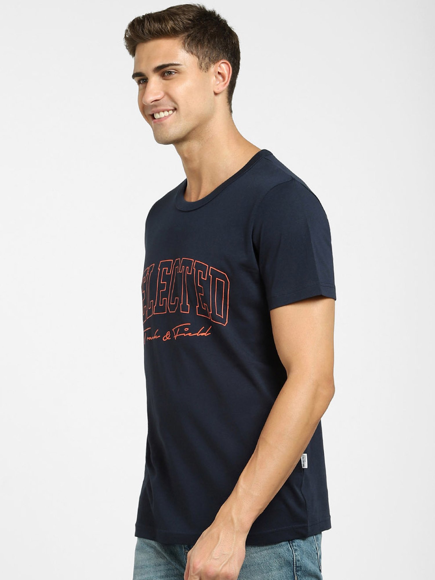 SELECTED HOMME Sky Captain Cotton Regular Fit Logo Printed T-Shirt