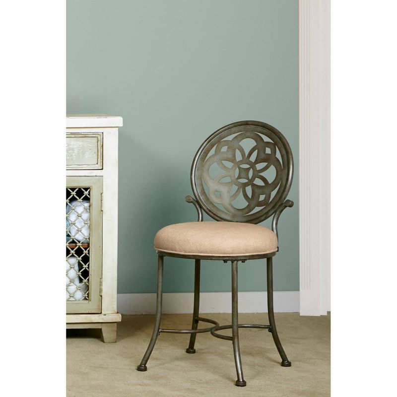 19" Marsala Metal Vanity Stool Antiqued Gray/Cream - Hillsdale Furniture