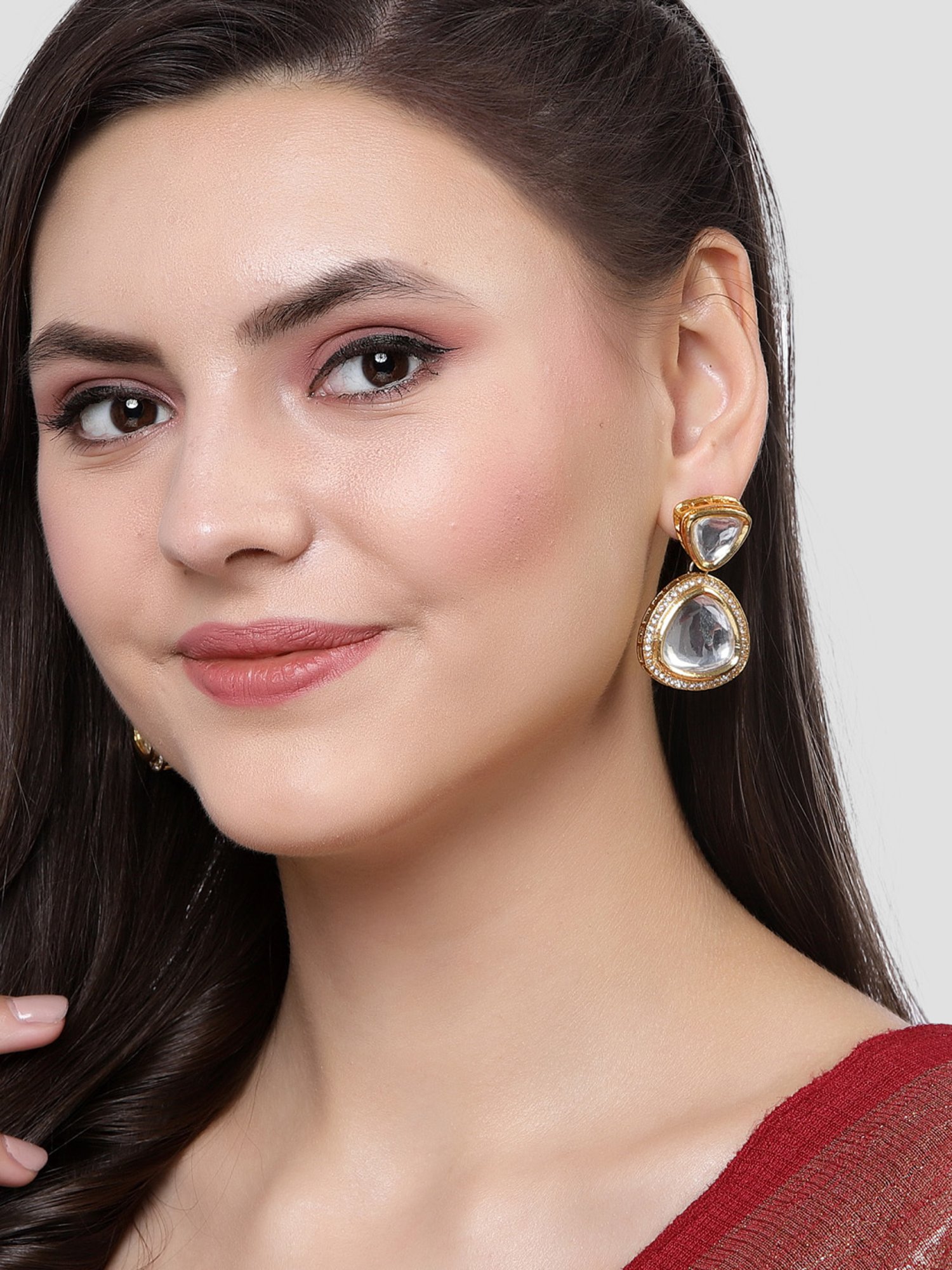 Karatcart Gold-Plated Handcrafted Triangular Polki Kundan Drop Earrings for Women