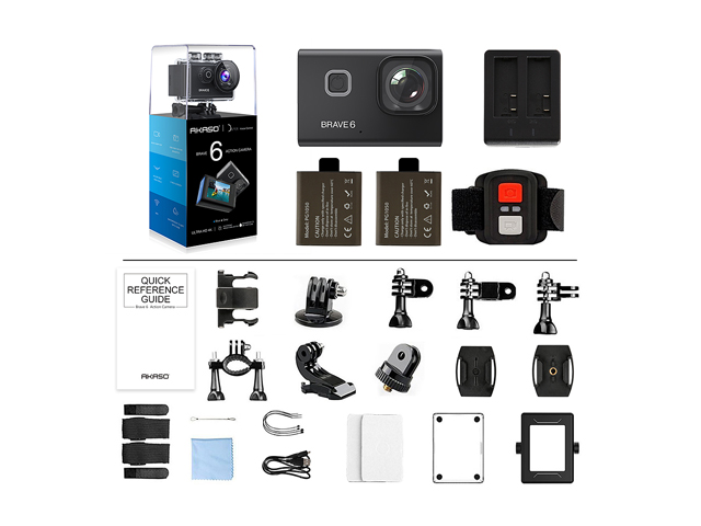 AKASO Brave 6 4K 20 MP WiFi Action Camera Voice Control EIS 100' Underwater Waterproof Camera Remote Control 6X Zoom Underwater Camcorder with 2 Batteries and Helmet Accessories Kit